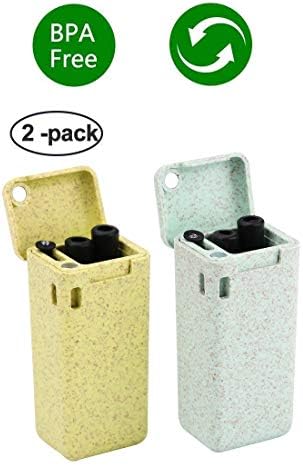 Collapsible Straws Foldable Reusable Drinking Straws Stainless Steel Food Grade with Cleaning Brushes For Travel, Household, Outdoor 2 Pack. (Wheat Straw -Green&Wheat Straw -Yellow)