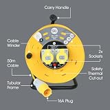 SLx 110V 50m Industrial Extension Lead Cable Reel 2 Socket Thermal Cut Out 16A view 2