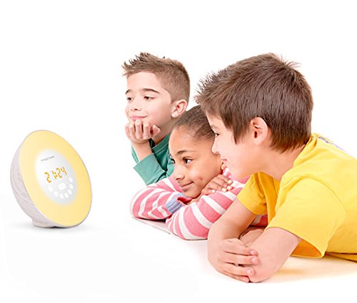 Mosche Sunrise Alarm Clock, Digital Clock, Wake Up Light with 6 Nature Sounds, FM Radio and Touch Control (Wood White)