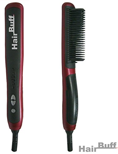 HairBuff - Hair Straightener, Ceramic Hair Straightening Brush with a thermoplastic cover that protects from burning. Best hair straightener for thin and damaged hair. Reduce static and frizz