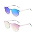 Mirrored Rimless Sunglasses Reflective One Piece Round Eyeglasses for Women Men 2 Pack (Green & Pink)