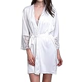 LAPAYA Women's Short Kimono Robe Lingerie Bridal Silky Lace Trim Satin Sleepwear