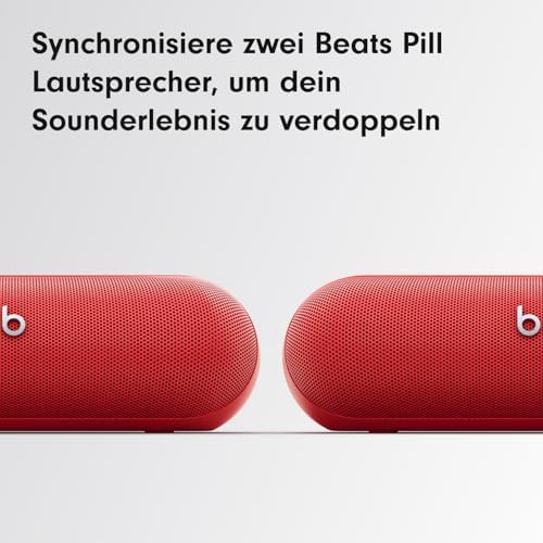 Pill Tragbarer Bluetooth-Lautsprecher, Bis zu 24 Stunden Akkulaufzeit, Wasserabweisend, Kompatibel mit Apple & Android, Kraftvoller Sound für Zuhause, Outdoor - Signalrot