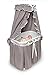 Badger Basket Majesty Canopy Bassinet - Rocking Baby Cradle with Mattress, Bedding Set, Storage Shelf, Caster Wheels, and Draped Canopy - Oval Nursery Sleeper - Gray/White