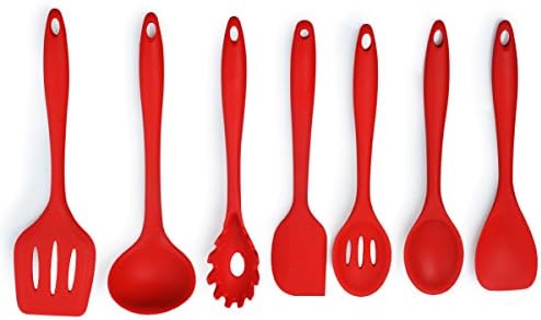 Homaker 6 Pieces Nylon Core Silicone Kitchen Utensils Set with Spoonula Turner Spoon Spaghetti Server Ladle Hygienic Heat Resistant Kitchen Gadgets with Spatula Red