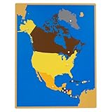 Montessori North America Wooden Puzzle Map with Labeled and Unlabeled Control Maps