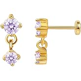 FANSING Birthstone Earring Dangling Cubic Zirconia Flat Back Earrings for Women Small Stud Earrings for Cartilage Helix