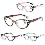 OSLOB 4 PACK Cat Eye Reading Glasses for Women Blue