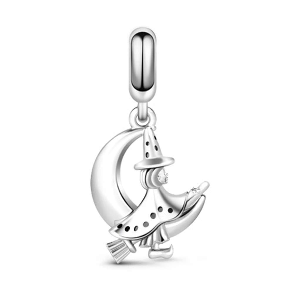 GNOCE Magic Little Witch Broom Pendant Charms Sterling Silver Moon & Magic Witch Bead Charms Set fit Bracelet/Necklace