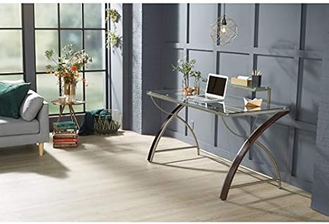 Amazon Com Realspace Axley 55 W Glass Computer Desk Cherry Silver Office Products