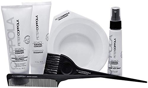 Peter Coppola Keratin Hair Treatment Kit - At Home Keratin Treatment - Includes: Treatment (3oz) Shampoo (3oz) Bowl, Just Blow Spray (3zz), Brush and Comb. Straightens and Smooths All Hair Types