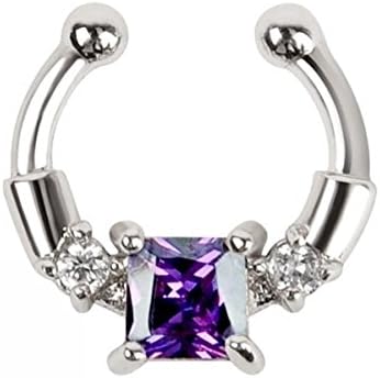 Sixlus New Fake Septum Clicker Nose Ring Square Crystal Non-Piercing Clip On Body Jewelry