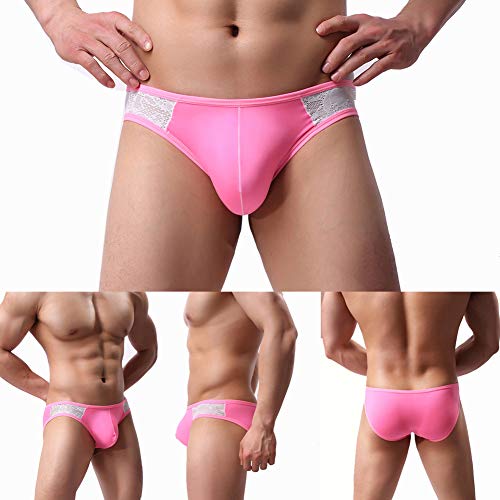 KAMUON Men's Sexy Lace Splice Silky Smooth Quick Dry Briefs Underwear Panties (L : Waist 34"-36", 7 Pack-Multicolor #3)