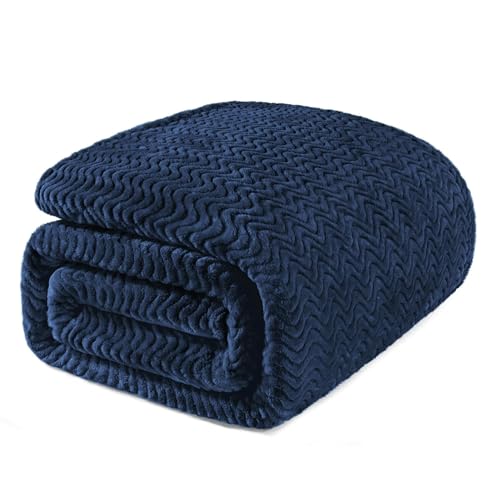 Exclusivo Mezcla King Size Fleece Blanket for Bed, 230x265 CM Cozy Lightweight Blankets for All Season, Decorative Giftable Fuzzy Plush Wave Textured Suitable for Women, Men, Navy Blue — image 1
