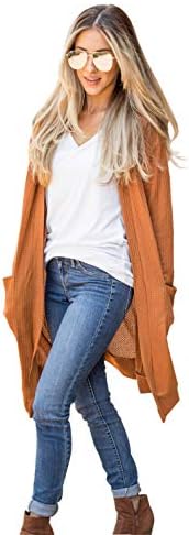 Tickled Teal Women's Long Sleeve Knit Open Front Sweater Cardigan with Pockets