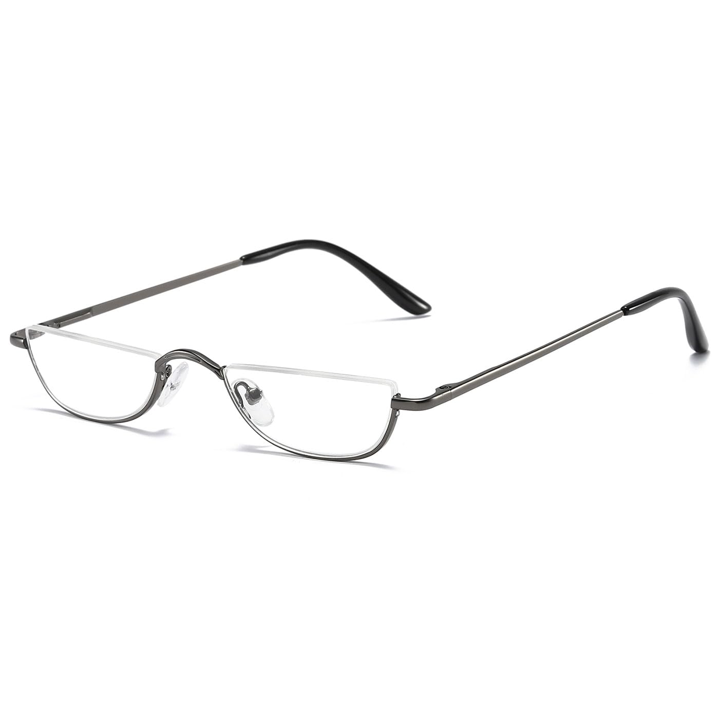 ABETOS Half Moon Reading Glasses Half Frame Semi Rimless Metal Strong Eyewear Spring Hinge Clear Lens Lightweight Fashion Computer Readers for Men Women, Grey 2.5