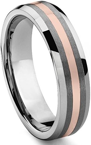 Hollywood Pro 6MM Tungsten Carbide 14K Rose Gold Inlay Wedding Band Ring Size 5-13