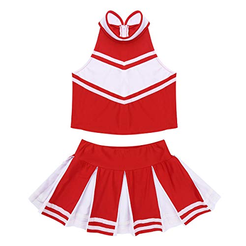 winying Girls 2PCS Cheerleading Costume Sleeveless Top with Knife Pleated Mini Skirt Outfit Set Red+White 6 (S)