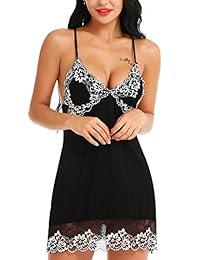 Lencería de dama con cuello en V, diseño floral, para dormir