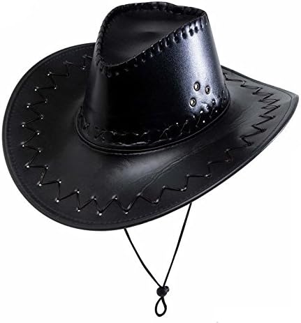 Leatherlook Black Cowboy Cowboy Wild West Hats Caps & Headwear for Fancy Dress Costumes Accessory