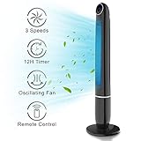 Trustech Oscillating Tower Fan - 48 Inch Quiet Tower Fan with 3 Speeds & 3 Breeze Modes, Automatic Shutoff Timer, Black Remote Control Tower Fan for Whole Room Cooling, Quiet and Space Saving