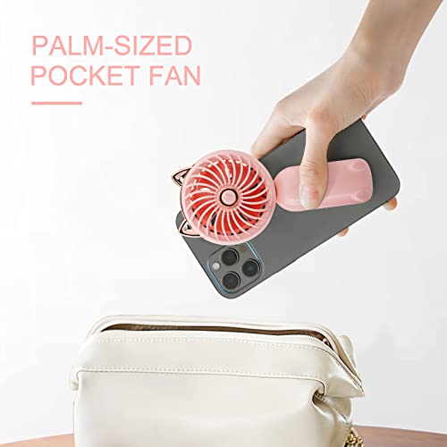 Portable Handheld Fan, Mini USB Hand Fan with Rechargeable Battery and 3 Speeds, Cute Personal Small Electric Fan for Girls/Women/Kids, Pocket Fan Foldable Standing, Summer Holiday Travel Essentials