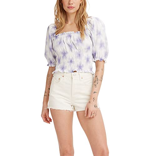 Levi's Women's Tilly Smocked Blouse, Starburst Cool Dusk-Multi-Color, X-Large