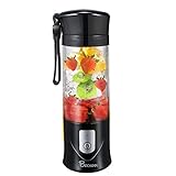 Portable Juicer Blender, Beckool Travel Personal USB Mixer Juice Cup with Updated 6 Blades and More Powerful Motor, 13Oz Bottle, 4000mAh Rechargeable Battery-Black