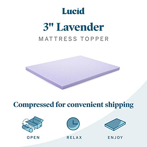 LUCID 3 Inch Lavender Infused Memory Foam Mattress Topper Ventilated