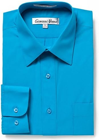 Giovanni Uomo Men's Traditional Fit Solid Color Dress Shirt Aqua 16.5 34/35