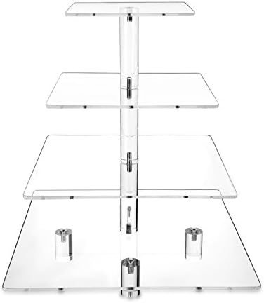 HESIN 4 Tier Acrylic Wedding Cake Stand/Cupcake Stand Tower/Dessert Stand/Pastry Serving Platter/Food Display Stand (Square Shape)
