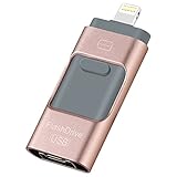USB Flash Drives for iPhone 32 GB 3.0 Pen-Drive Memory Storage 3 in 1, HMfire OTG Jump Drive Lightning Memory Stick External Storage, USB 3.0 Flash Drives for Apple iOS Android Computers (Rose Gold)