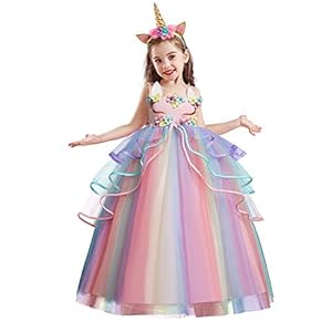 NNJXD eenhoornjurk voor meisjes met applicaties voor feest, cosplay, Halloween, verkleden
