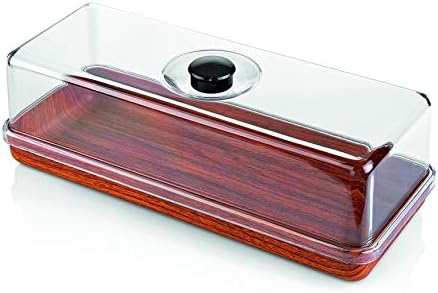 Wood Effect Rectangle Tray with Dome, ca. 39 x 16 x 13 cm Serving Tray Cake Cheese Tray Polystyrene Plastic Brown