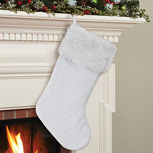 GMOEGEFT Snowy White Textured Christmas Stocking, Xmas Sock Mantle Hanging Ornament, Holiday Decoration - Thumbnail 5