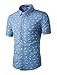 uxcell Men's Shirt Casual Slim Fit Short Sleeve Button Down Printed Shirts Blue 46