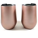 Wine Glass Tumbler (Set of 2) - Double-Walled Stainless Steel - Rose Gold Matte