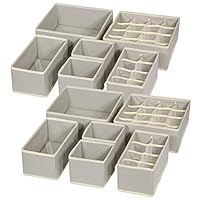 TENABORT 12 Pack Foldable Drawer Organizer Dividers Cloth Storage Box Closet Dresser Organizer Cube Fabric Containers Basket Bins for Underwear Bras Socks Panties Lingeries Nursery Baby Clothes Gray