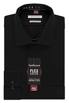 Van Heusen Men's Flex Collar Regular Fit Solid Spread Collar Dress Shirt, Black, 15