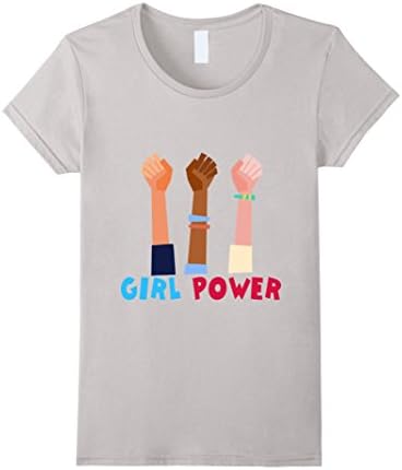 Women's Girl Power Great Feminist T-Shirt Small Silver