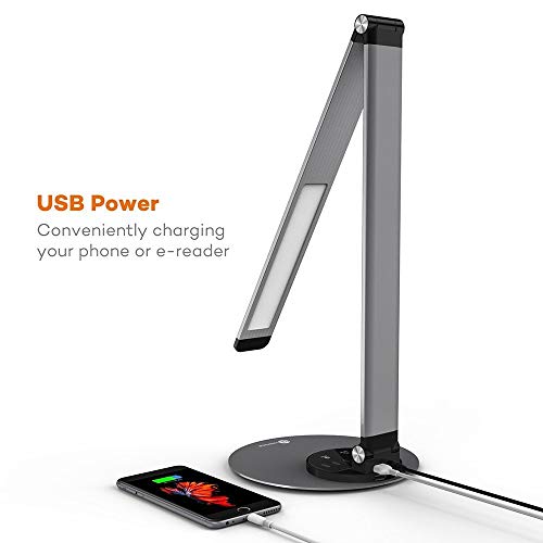 image for TaoTronics Aluminum Alloy Dimmable LED Desk Lamp with USB Charging Por