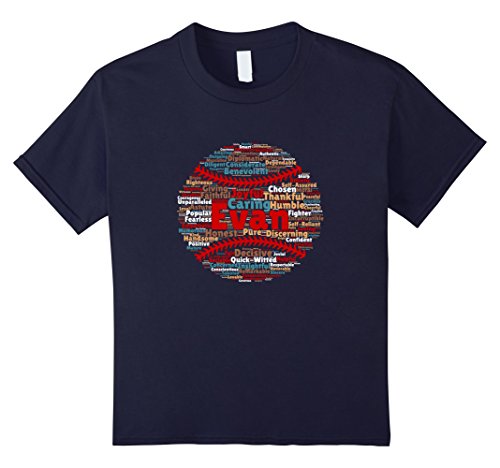 Kids Evan - Personalized Baseball Word Cloud T-Shirt 4 Navy