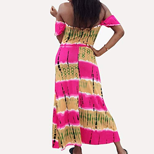 JDgoods Fashion Womens Sexy Tie Dyeing Print Off Shoulder Backless Short Sleeve Dress Pink