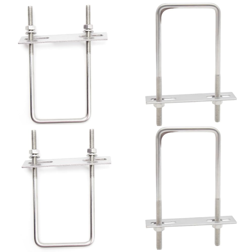 CEEYSEE 4 Set U Bolt M6 Square 50x120mm Stainless Steel U Bolt Brackets with Nuts, Washer and Frame Plate U Bolts Fastener for Car and Industrial Applications (U/M6-50x120mm)