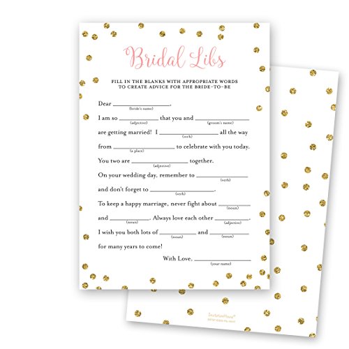 24 Bridal Shower Advice Libs, Gold Confetti Bridal Shower Advice Cards, Bridal Shower Games (White)