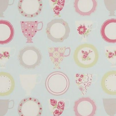 THE TABLECLOTH SHOP Teacups Duck Egg Oilcloth Tablecloth 2.5m Metres