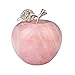 2.5 Inches Cut Rose Quartz Crystal Apple Figurine Statue with Alloy Leaf Healing Stone for Home Decoration of Banshren