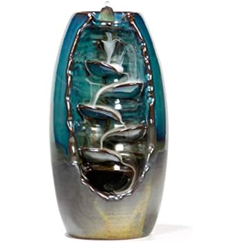 NewEGG Ceramic Backflow Incense Burner Waterfall Incense Holder Home Decor Aromatherapy Ornament with 10 Cones Incense