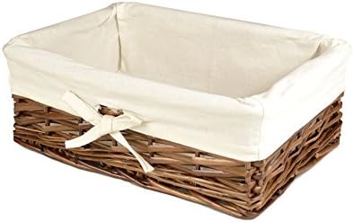 RURALITY Rectangular Wicker Storage Baskets Woven Basket with Thickness Lining for Home Decoration,Coffee Color,Small