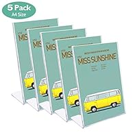 Hotyin Sign Holder - 5 x A4 Acrylic Poster Menu Holder Lean to Perspex Leaflet Display Stands, Counter Poster Sign Display Holder for Restaurant, Conference Room and Hotel Reception